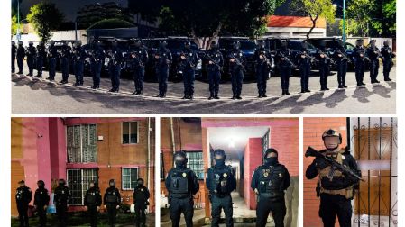 Fuerzas de seguridad capitalinas resguardan los inmuebles intervenidos durante los cateos coordinados por el Gabinete de Seguridad de la Ciudad de México.