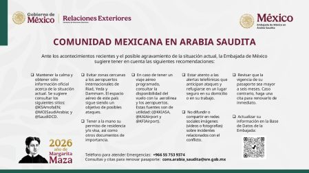 Aviso a la comunidad mexicana en Arabia Saudita.