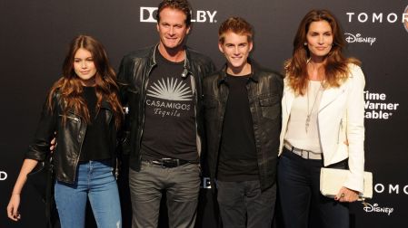 ANAHEIM, CA - MAY 09: (L-R) Kaia Gerber, businessman Rande Gerber, Presley Gerber and model Cindy Crawford attend Disney's 'Tomorrowland' - Los Angeles Premiere at AMC Downtown Disney 12 Theater on May 9, 2015 in Anaheim, California.CAP/ROT/TM ©TM/ROT/Capital Pictures