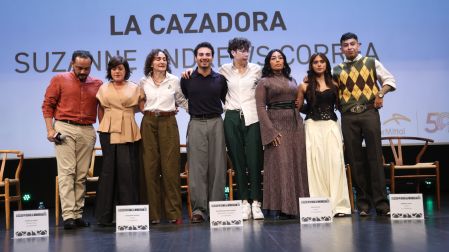 Presentacion de la película la cazadora en el marco de FICM, en la imagen Guillermo Alonso, actor ; Suzanne Andrews, directora y guionista de la cazadora , Eme Malafe, actor; Jennifer Trejo, Actriz; Adriana Paz, actriz. Foto: Elizabeth Velazquez