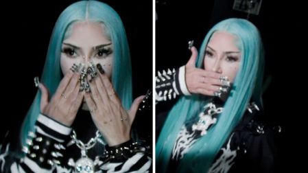 Una camiseta con la inscripción N0rth4evr, una peluca turquesa y pulseras con pinchos fueron algunos de los detalles que Kim Kardashian utilizó para recrear la imagen de su hija