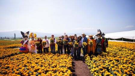 Clara Brugada visita a productores de flor de cempasúchil de la CDMX