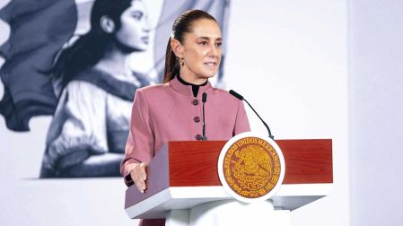 Claudia Sheinbaum, presidenta de México, durante su conferencia matutina del 20 de octubre de 2026.