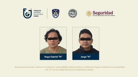 Los imputados, identificados como Jorge “N” y Hugo Gabriel “N” y fueron aprehendidos el 7 de octubre en el municipio de Nezahualcóyotl