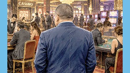 Ilustración del exfiscal de Chihuahua César N en un casino.