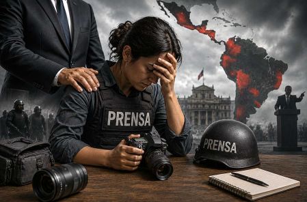 Ilustración sobre la violencia contra el periodismo y los periodistas en América Latina.