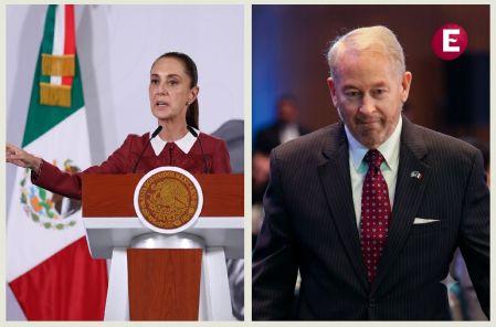 Collage de la Presidenta de México, Claudia Sheinbaum, y el embajador de Estados Unidos, Ronald Douglas Johnson, durante las declaraciones sobre el respeto a la soberanía nacional.