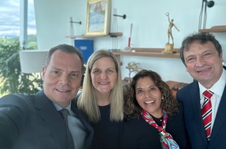 Olegario Vázquez Aldir, presidente de la Academia Olímpica, Kirsty Coventry, primera mujer presidenta del Comité Olímpico Internacional, María José Alcalá, presidenta del Comité Olímpico Mexicano y Mario de la Torre, secretario general de la Academia Olímpica.