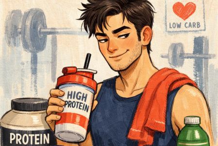 Un joven en el gimnasio consumiendo productos altos en proteína
