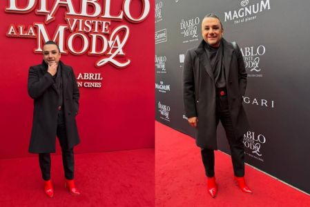 Así fue el look de Esteban Macías con tacones rojos en la alfombra roja de El diablo viste a la moda 2