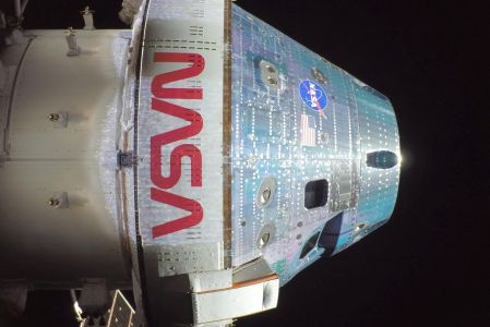 A view of the Orion capsule taken with a camera mounted on one of its solar array wings during a routine external inspection of the spacecraft on the second day into the Artemis II mission towards the Moon April 3, 2026. NASA/Handout via REUTERS. THIS IMAGE HAS BEEN SUPPLIED BY A THIRD PARTY.