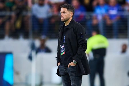 Nicolas Larcamon head coach of Cruz Azul during the Quarter Finals first leg match between Los Angeles FC and Cruz Azul as part of the CONCACAF Champions Cup 2026, at BMO Stadium, on April 07, 2026 in Los Angeles, California, United States.