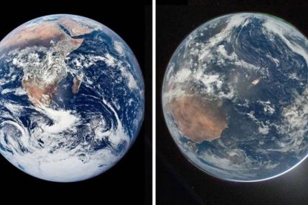 A diferencia de Apollo 17, esta fotografía no muestra al planeta completamente iluminado.