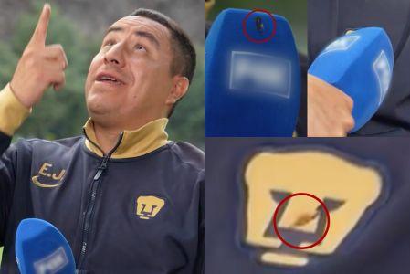 Efraín Juárez limpia popó de pájaro con el escudo de Pumas durante entrevista.