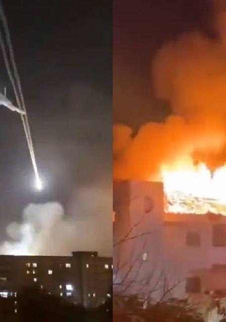 Humo se eleva sobre Tel Aviv tras el impacto de misiles lanzados desde Irán.