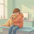 Un niño abraza a su perro durante una consulta veterinaria