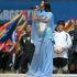 Argentine singer Maria Becerra performs the Argentinian national anthem ahead of the 2026 World Cup football tournament final match between Spain and Argentina at the New York/New Jersey Stadium in East Rutherford on July 19, 2026.  (Photo by JUAN MABROMATA / AFP)