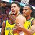 Tyrese Haliburton, jugador de Pacers, celebrando con sus compañeros.