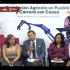 Alejandro Armenta habla durante la presentación de la Revolución Agrícola en Puebla y la Carrera con Causa, acompañado por funcionarios, con imágenes alusivas al campo y maquinaria agrícola de fondo.