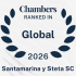 Gráfico institucional con el distintivo “Chambers Ranked in Global 2026” y el nombre de Santamarina y Steta SC, que anuncia el reconocimiento de la firma mexicana en la guía internacional Chambers Global 2026.