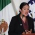 Bertha Alcalde Luján, fiscal general de la Ciudad de México, habla durante la presentación de su informe mensual en el auditorio Franco Sodi.