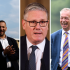 Las 3 cabezas de los partidos más importantes en Reino Unido tras las elecciones locales del 7 de mayo del 2026: Zack Polaski de los Verdes (izquierda); Keir Starmer, actual primer ministro laborista (centro); Nigel Farage, de Reform UK (derecha).
