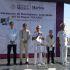 Funcionarios del Gobierno de México y de la Marina durante la ceremonia de hundimiento controlado del ex buque Onjuku en Tampico, Tamaulipas.