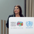 Clara Brugada habla en el Foro Urbano Mundial 13 de ONU-Hábitat en Bakú, Azerbaiyán, sobre vivienda digna y sistemas públicos de cuidados.