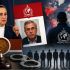 La presidenta Claudia Sheinbaum en conferencia de prensa junto a una infografía de la ficha roja de la Interpol contra Rubén Rocha Moya, buscado por narcotráfico.