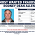 Cartel oficial del FBI que incluye a Rodney Dean Allen como Most Wanted Fraudster, acusado de fraude financiero en Idaho y desaparecido en 2017.