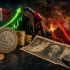 Monedas mexicanas con leyenda Estados Unidos Mexicanos frente a un dólar, gráficos financieros, gasolina y tensión geopolítica en Medio Oriente.