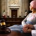 Mujer paciente con pañuelo rosa junto a símbolos de justicia y medicina, en referencia al debate de la SCJN sobre eutanasia y suicidio asistido.