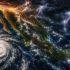 Vista satelital de México bajo intensas tormentas eléctricas y un ciclón tropical en el océano Pacífico.