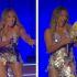 Hilary Duff recibe un pelcuche Dr. Simi con su vestido de estrellas durante un concierto