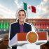 Segundo Informe de Gobierno de Claudia Sheinbaum representado con Palacio Nacional, bandera de México y podio presidencial