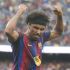 Karim Adeyemi celebra una de las anotaciones del FC Barcelona en su estreno en esta edición de la Champions League.