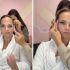 Adamari López con bata blanca durante una sesión de maquillaje en la que su maquilladora le juega una broma.