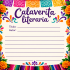 Plantilla de calaverita literaria con espacio para título, autor y versos, decorada con calaveras mexicanas, flores de cempasúchil y velas.