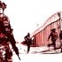 Fotoarte de un militar de EU y migrantes escapando en la frontera México-EU.