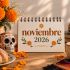 Efemérides de noviembre 2026 con ilustraciones del Día de Muertos, flores de cempasúchil, calaveras