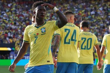 Vinicius Jr. celebra el primer gol de Brasil en el Mundial 2026.