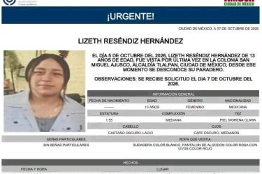 Ayúdanos a encontrar a Lizeth Reséndiz, adolescente de cabello castaño oscuro