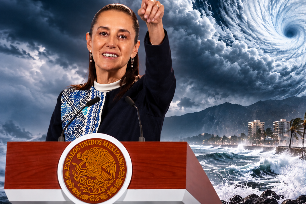 Huracán sobre la costa con oleaje intenso y vientos fuertes durante el llamado de Protección Civil a la población.