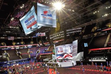 La Quicken Loans Arena de Cleveland, Ohio, y conocida popularmente como La Q, ya estaba lista ayer  para la Convención Nacional Republicana que comienza hoy y concluirá el próximo jueves. Foto: NYT