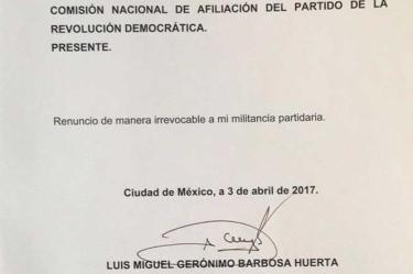Miguel Barbosa renunció oficialmente al PRD mediante una carta