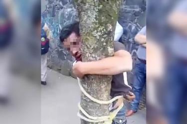 Amarran a presunto ladrón a un árbol en Tlalpan 