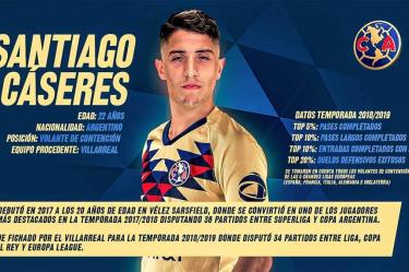 Cáseres, quien ocupará el puesto que dejó Guido Rodríguez, llegará en los próximos días a México para incorporarse al equipo de Coapa. (@ClubAmerica)