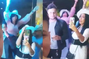 Este es el momento en que la mujer cae desde el segundo piso de una casa donde se realizaba una fiesta, afortunadamente logró sobrevivir.