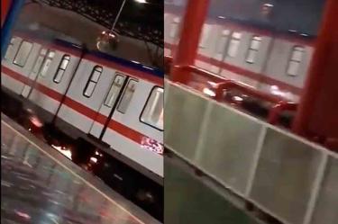 Se presume que el fuego inició debajo de uno de los vagones y rápidamente se extendió hacia la parte superior del vagón. Foto: Captura de pantalla