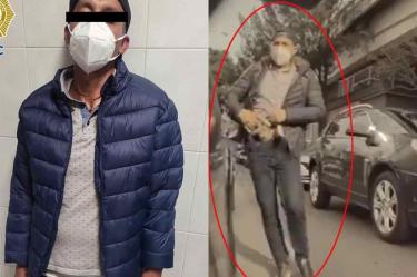 El sujeto en el momento del asalto y después detenido